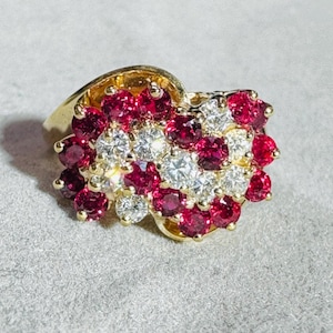 Natural Ruby and Diamond 14K Yellow Gold Cocktail Ring Size 6.75
