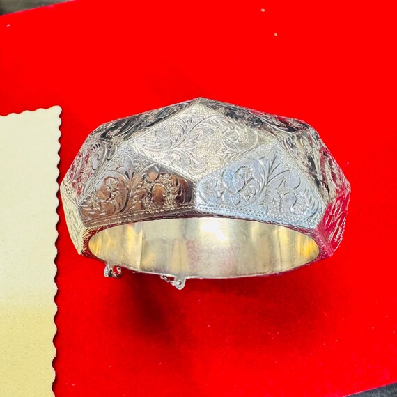 Amazing! Sterling Silver Angular Hand Engraved Ba… - image 8