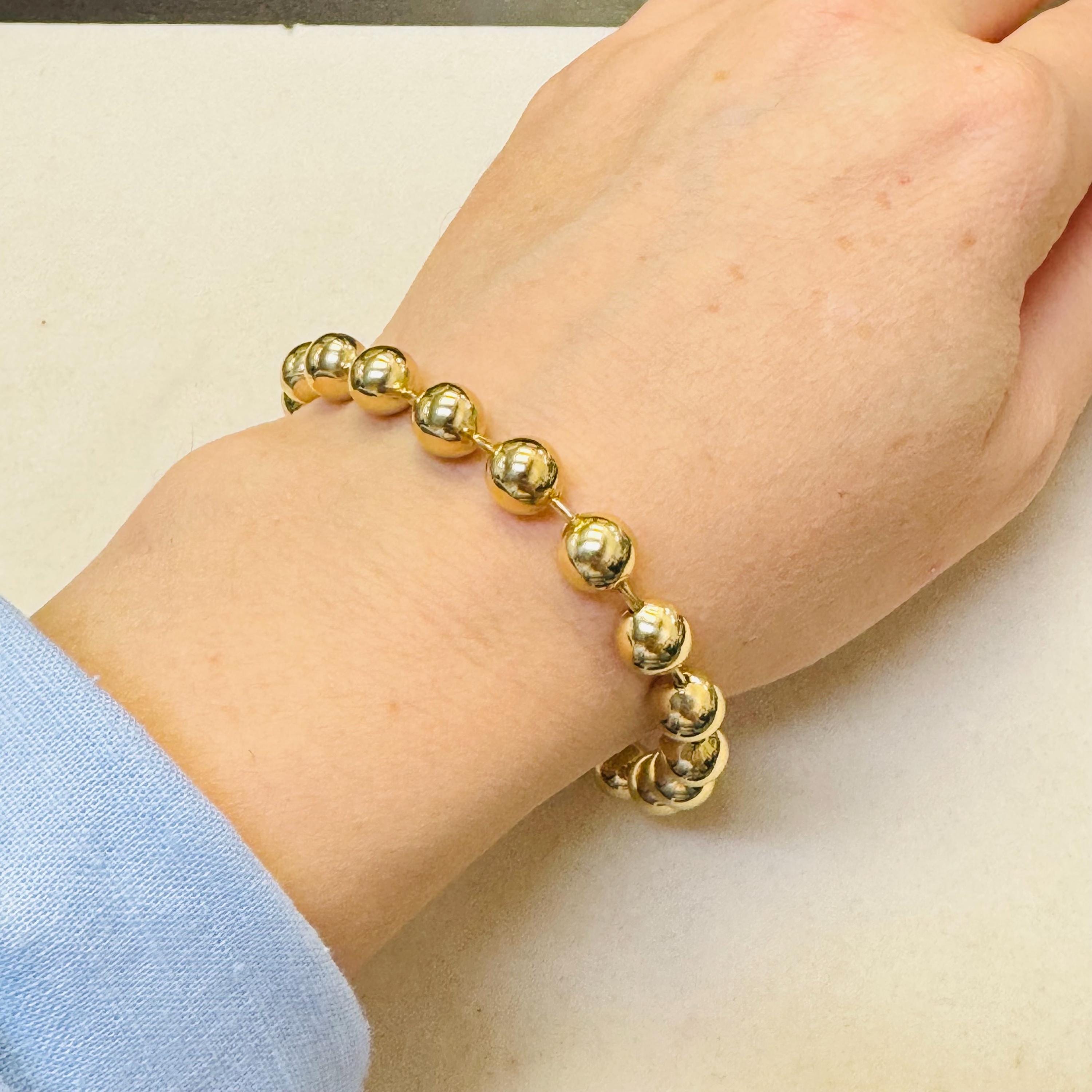 14Kイエローゴールドボールチェーンブレスレット 7インチ 8mm - Etsy 日本