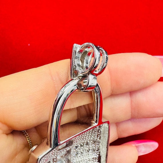 Large 925 Solid Sterling Silver Pad Lock Charm Pe… - image 2