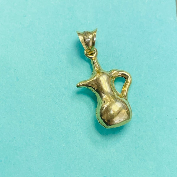 Cute! 10K Yellow Gold Puffy Little Water Pitcher or Tea Kettle Pendant