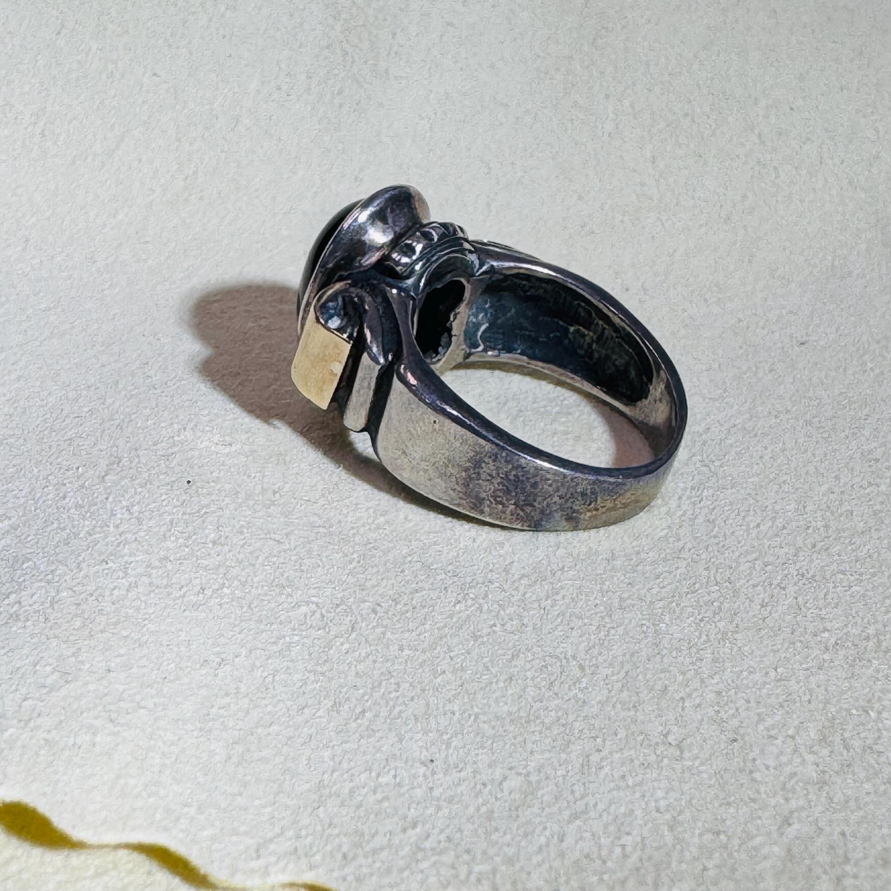 Bague Ancienne En Argent Massif 925 - Pierre D'Onyx Noir - Taille 49/50 - Poids 6gr - Occasion