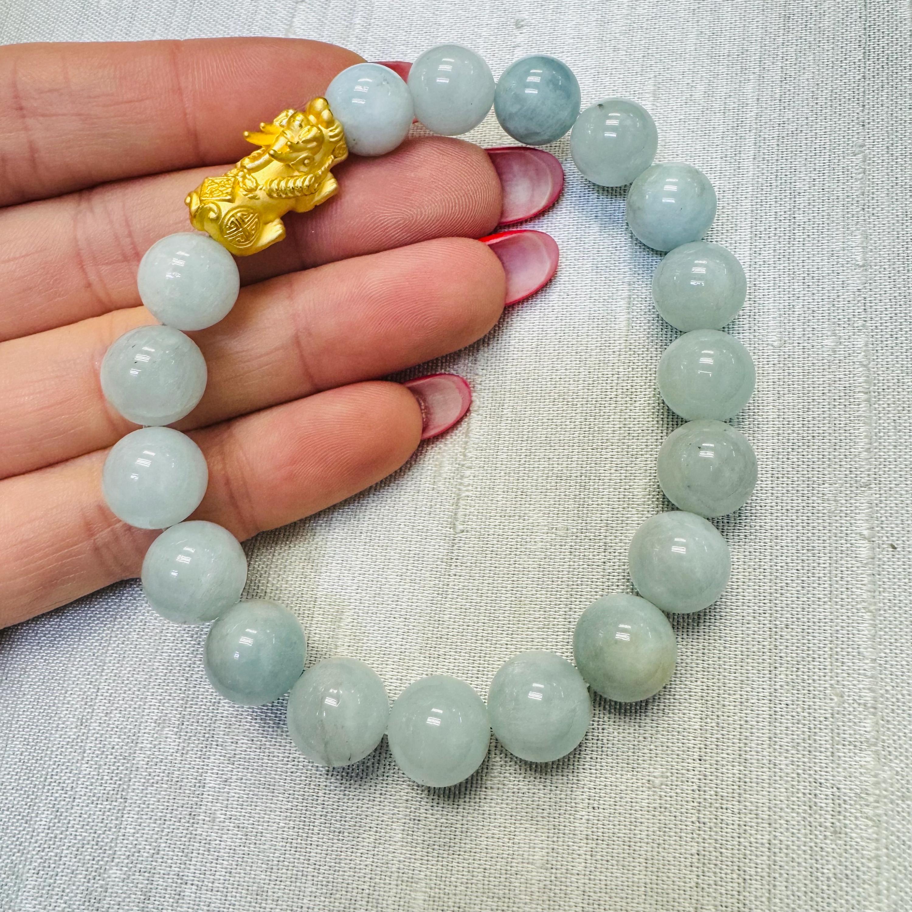 24Kゴールドドラゴンと天然翡翠ビーズのストレッチブレスレット - Etsy