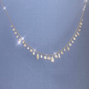 4.8CT Multi Shape Dangling Natural Diamond 16” 18K Yellow Gold Necklace Heart Pear Trillion Old Mine Cut  Marquis Emerald Princess