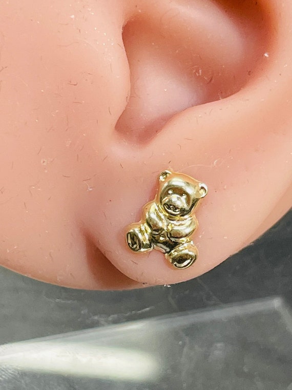 Cute Bear Shaped Solid 14K Yellow Gold Stud Earri… - image 4