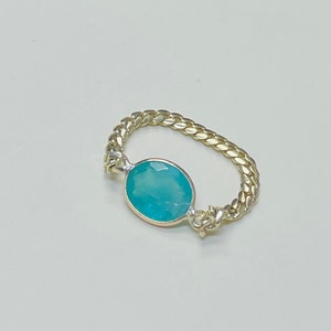 Natural Colombian Emerald Solid 14K Yellow Gold chain Ring Size 5.5