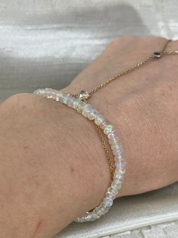 6.5" Fiery White Opal Rondelle Knotted Bracelet w… - image 3