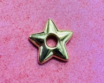 Vintage Old Stock Puffy 10K Yellow Gold 12x12mm  or .50&quot; Star Shaped Charm for a Pendant or Hoop Earrings