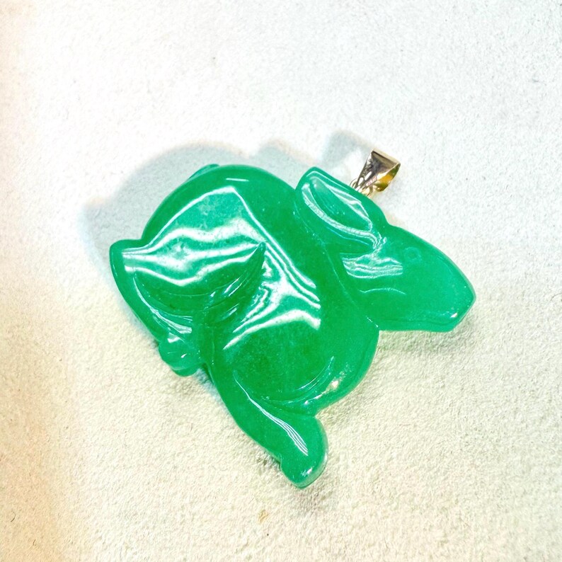 Jade Rabbit Charm Solid 14K Yellow Gold Jade Rabbit Charm Pendant 1.25