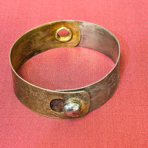 Vintage Rustic Artisinal Button Link Solid Sterling Silver Open Bangle Bracelet