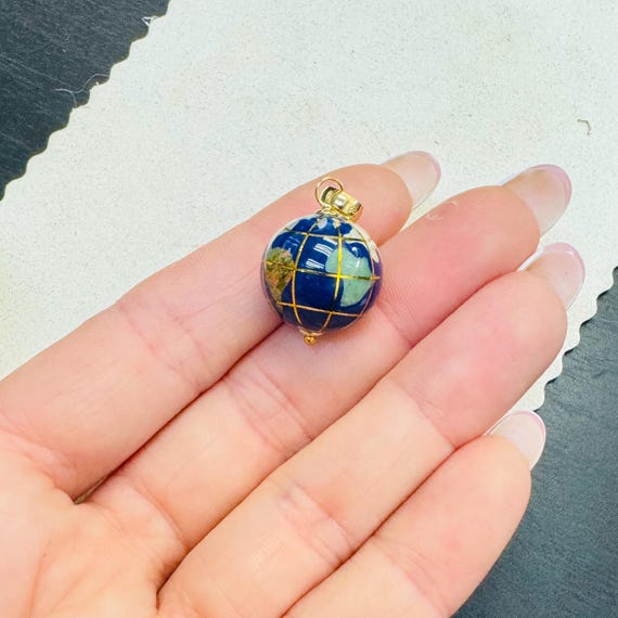 14K Yellow Gold Lapis Globe Pendant - Michael Anthony Charm - Etsy