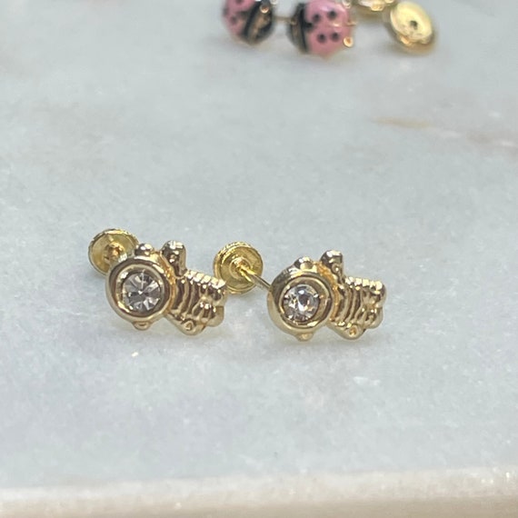 Solid 14K Yellow Gold Earrings Studs Children or … - image 1