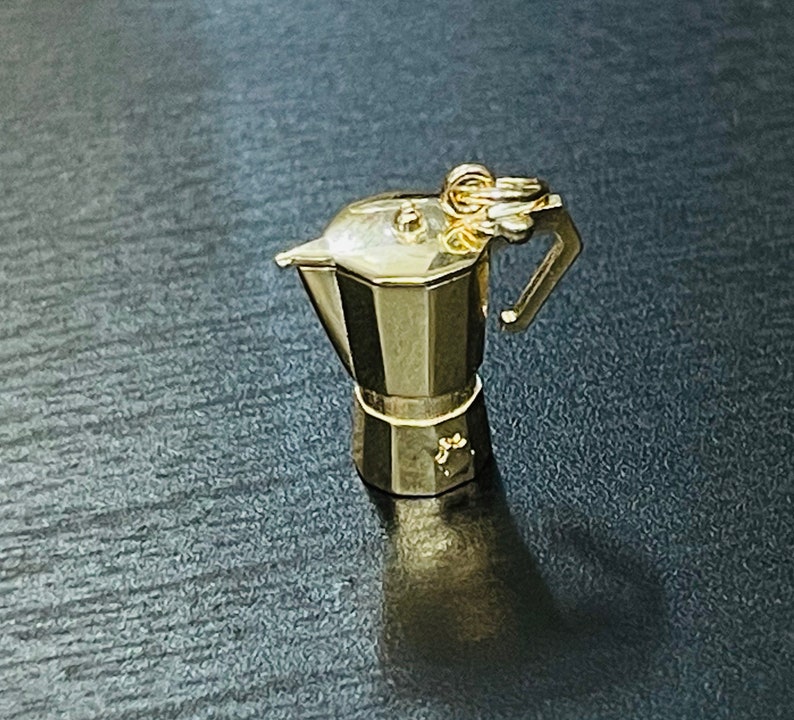 Cutest Mini Solid 14K Yellow Gold Cafecito Espresso Coffee Maker Charm Pendant Mechanical image 1