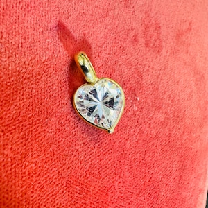 Solid 14K Yellow Gold Heart Shaped CZ Charm  Pendant
