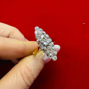 Antique Victorian 2.5CTW Old Mine Cut Marquis Diamond Cluster Navette Ring Size 6.25 Solid 18K Gold