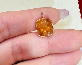 6CT Luscious Apricot Orange Imperial Topaz 14K Yellow Gold Pendant in Solid 14K Yellow Gold