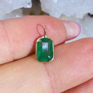 Natural  .80CT Colombian Emerald Cut Emerald  Pendant Made in Solid 14K Yellow Gold
