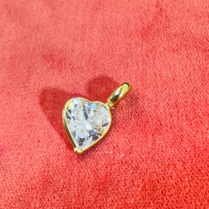 Solid 14K Yellow Gold Heart Shaped CZ Charm  Pendant