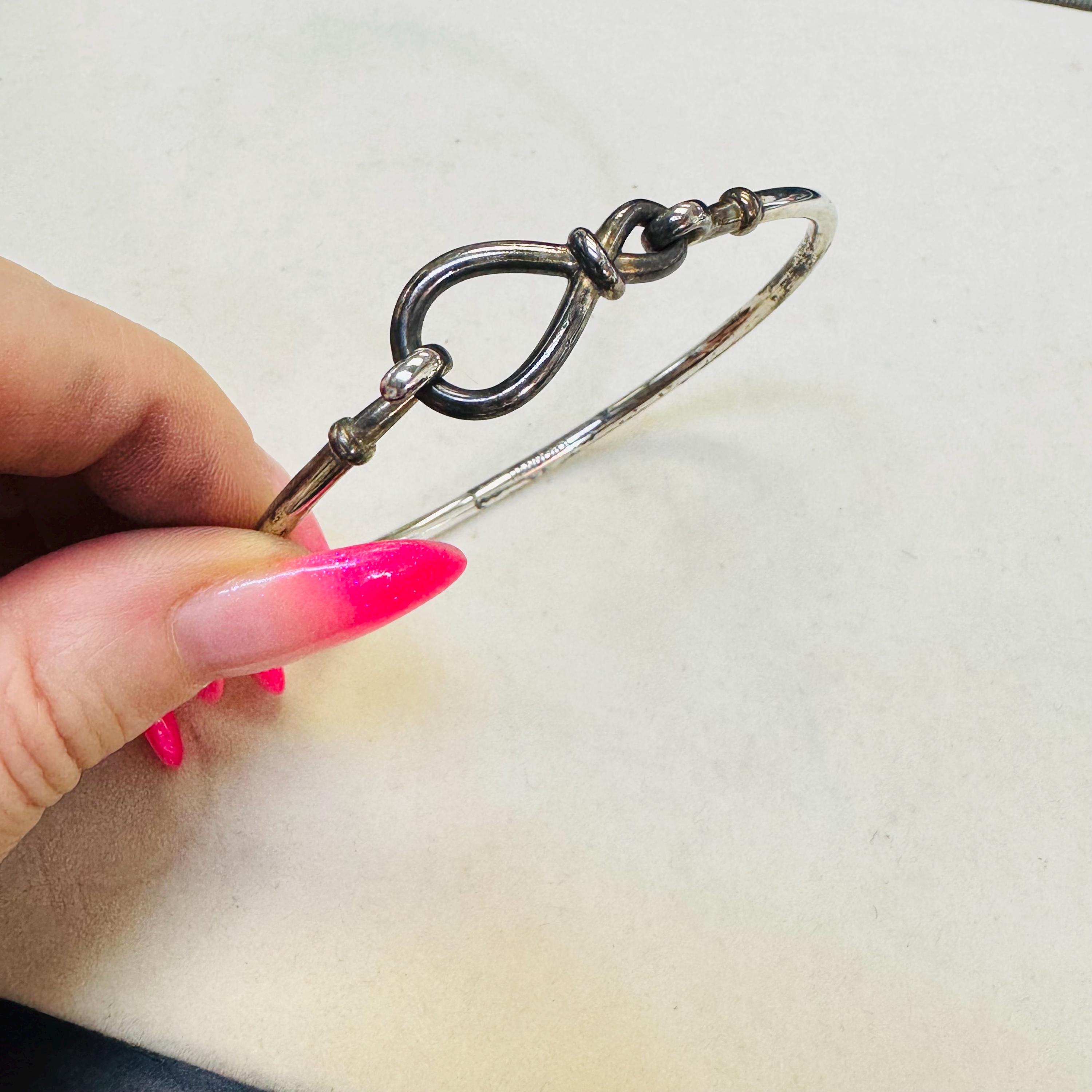 Sterling Silver Hook Closure Bangle Bracelet 7.5