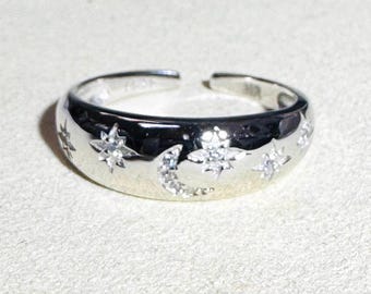 Stars and Moons Solid Sterling Silver Adjustable Ring