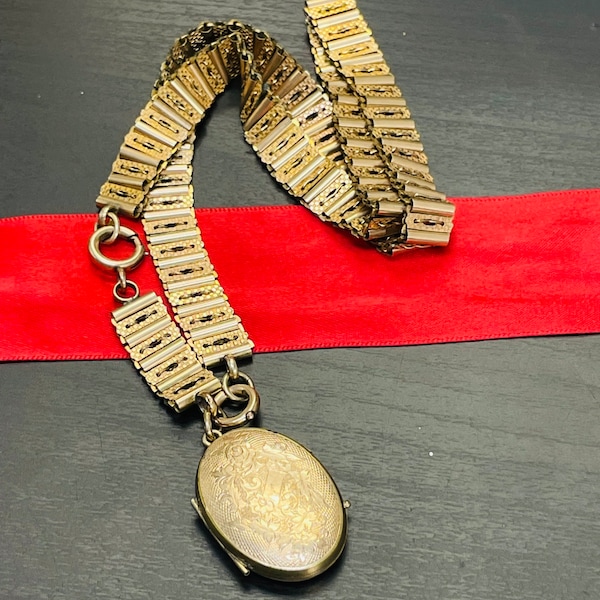 Antique Victorian Gold Filled Book Chain and Locket Exquisite