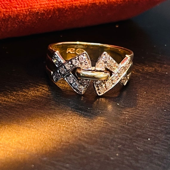 Solid 14K Yellow and Diamond Angular Vintage Ring… - image 2