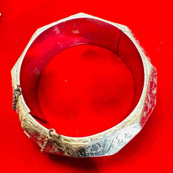 Amazing! Sterling Silver Angular Hand Engraved Ba… - image 6