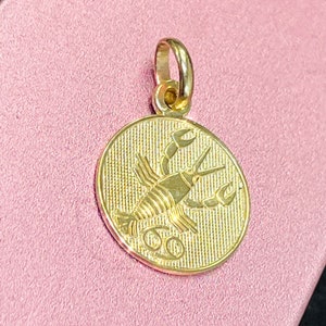 14K Solid Yellow Gold Horoscope Cancer Crab Zodiac Pendant Charm Pendant