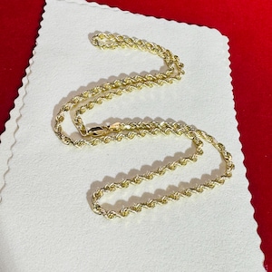 20” 3.5mm Solid 10K Yellow Gold Diamond Cut Rope Chain Necklace 18.2g