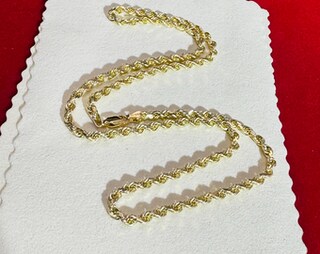 Collana Oro Giallo Massiccio Catana Corda Con Diamanti Taglio, 1.5mm - Lunghezza 40-61cm