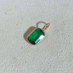 Natural  .80CT Colombian Emerald Cut Emerald  Pendant Made in Solid 14K Yellow Gold