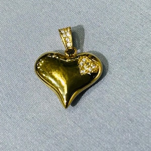 14K Solid Yellow Gold Heart With Cubic Zirconia Charm Pendant