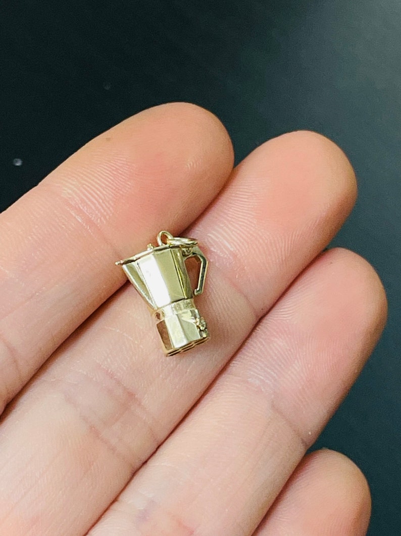 Cutest Mini Solid 14K Yellow Gold Cafecito Espresso Coffee Maker Charm Pendant Mechanical image 6