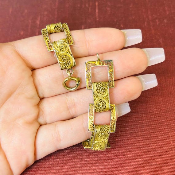 Solid Sterling Silver Gold Vermeil Cannetille Fil… - image 2