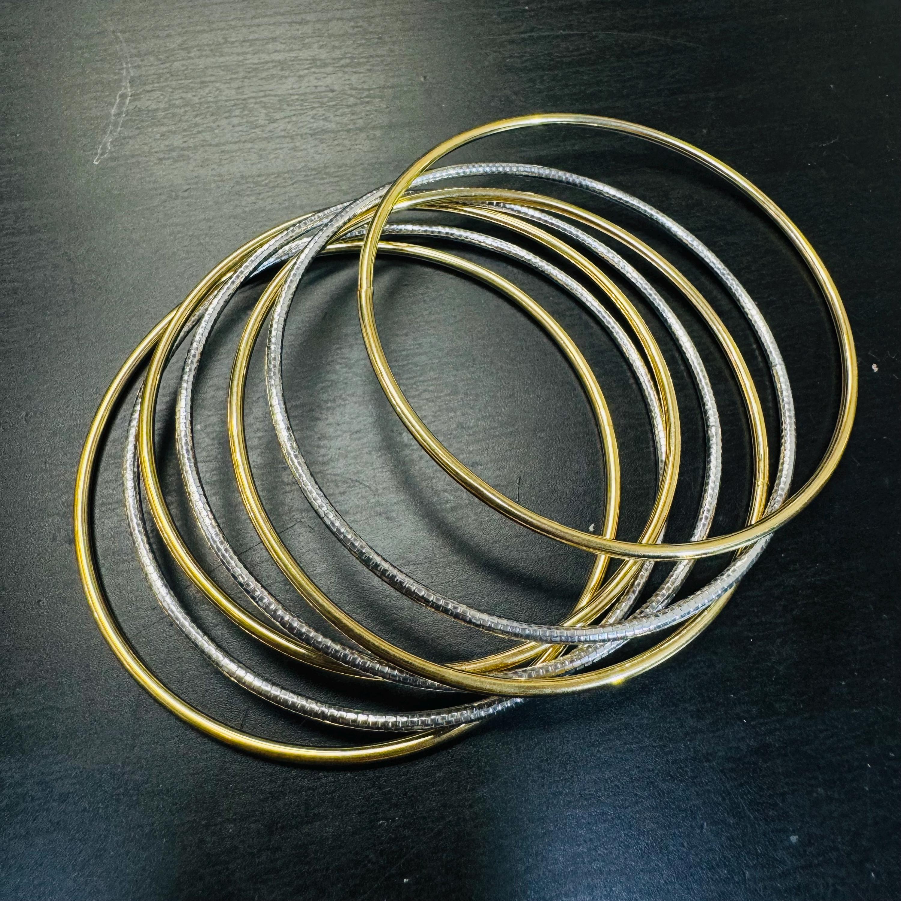 Shiny 1.5mm Solid 14K Yellow Gold 7 Bangle Bracelet Set 8