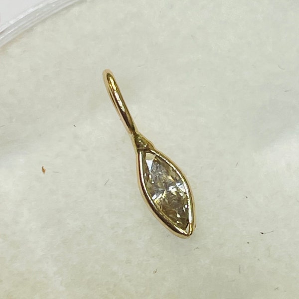 Natural Light Brown Skinny Marquis Cut .19CT Diamond Solitaire 14K Yellow Gold Charm