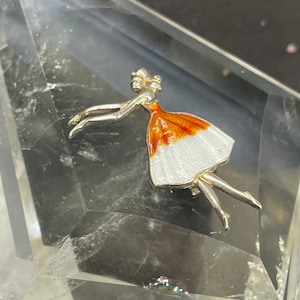 Vintage Sterling Silver Guilloche Esmalte Ballerina Pin