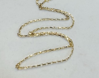 10K Yellow Gold 2.5mm Rectangular Biker Link Chain Necklace 24” - Etsy