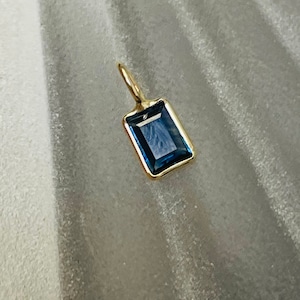 Natural .50CT Blue Sapphire Emerald  Cut 14K Yellow Gold Pendant