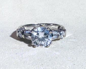 Anello di fidanzamento in oro bianco massiccio 14 carati con zirconi cubici, misura 6,5