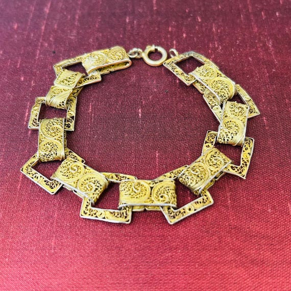 Solid Sterling Silver Gold Vermeil Cannetille Fil… - image 1