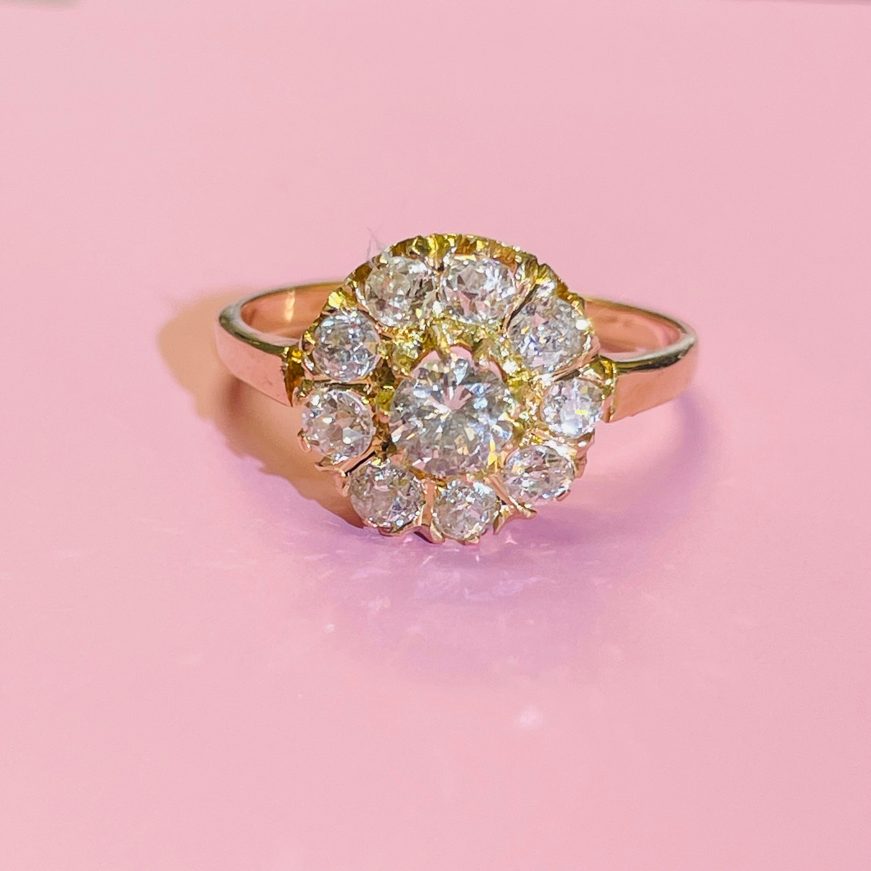 Antique Victorian Old Mine Cut Diamond 18K Yellow Gold 