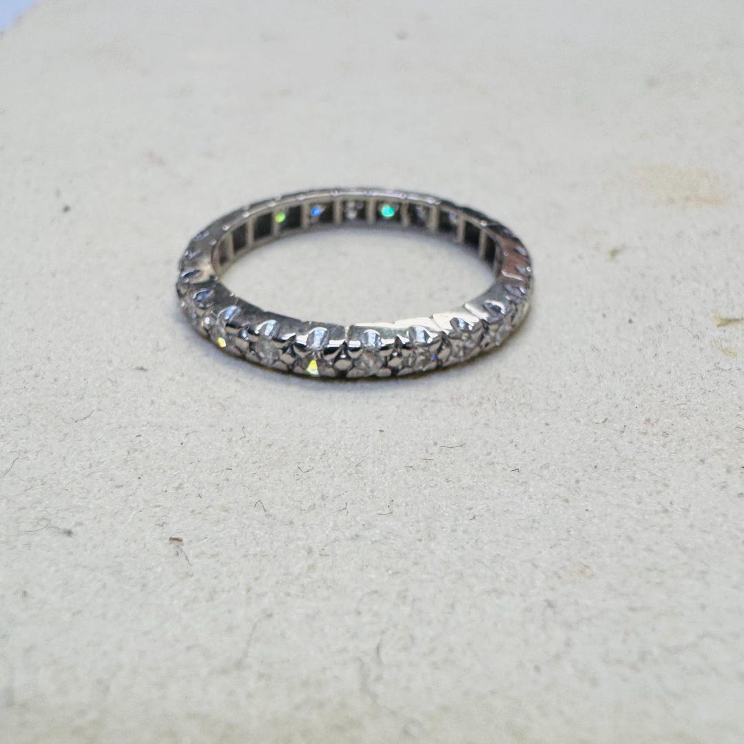 Vintage Round Diamond 14K White Gold Eternity Band Ring Size 5.75 - Etsy
