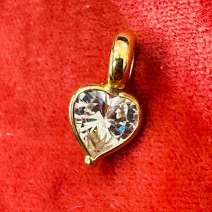 Solid 14K Yellow Gold Heart Shaped CZ Charm  Pendant