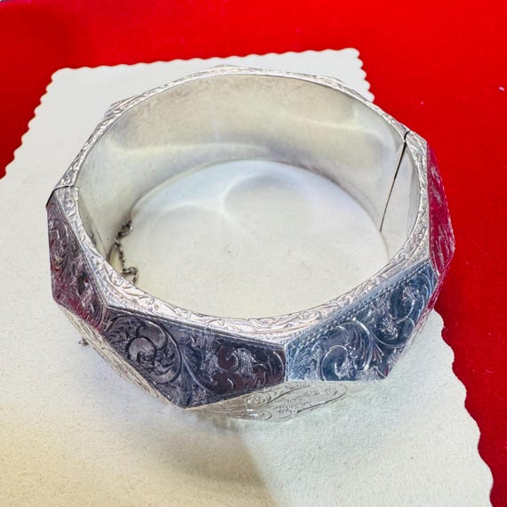 Amazing! Sterling Silver Angular Hand Engraved Ba… - image 7