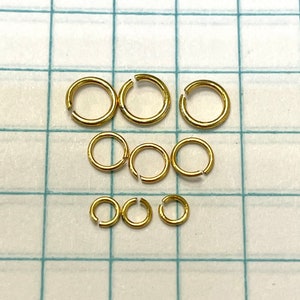 Lot of 9 Solid 14K Yellow Gold Open Jump Rings 5mm 22g, 4mm 24g, 3mm 24g
