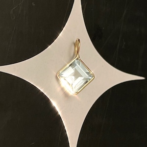 Natural Aquamarine Square Emerald Asscher Cut in Solid 14K Yellow Gold Pendant