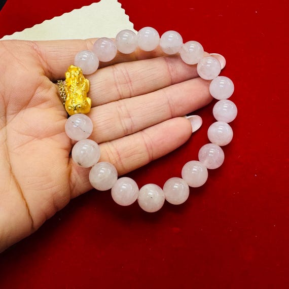 Solid 24K Yellow Golf Dragon and Pink Rose Quartz… - image 4