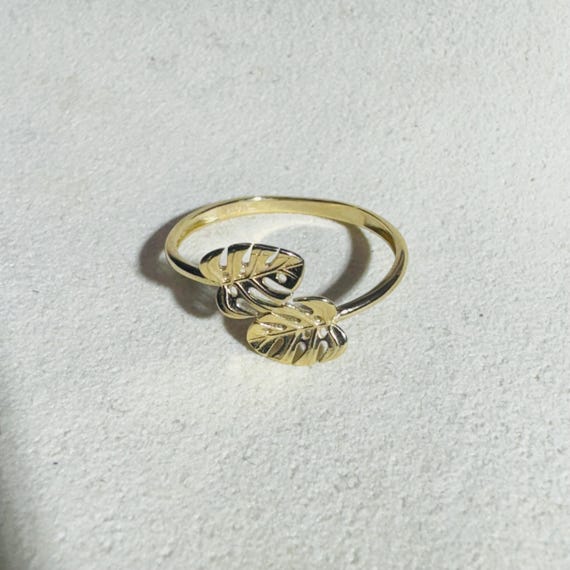 Solid 14K Yellow Gold Monsterra Leaf Wrap Ring Si… - image 3