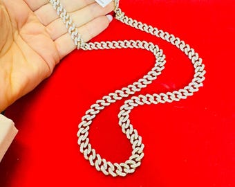 22" 8mm 9.7CT Natural Diamond 10K Solid Yellow Gold Pave Curb Link